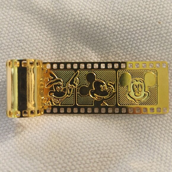 Disney Brooch Gold Tone Mickey Mouse Film Strip Reel Lapel Pin 1980 Vintage - Picture 1 of 8